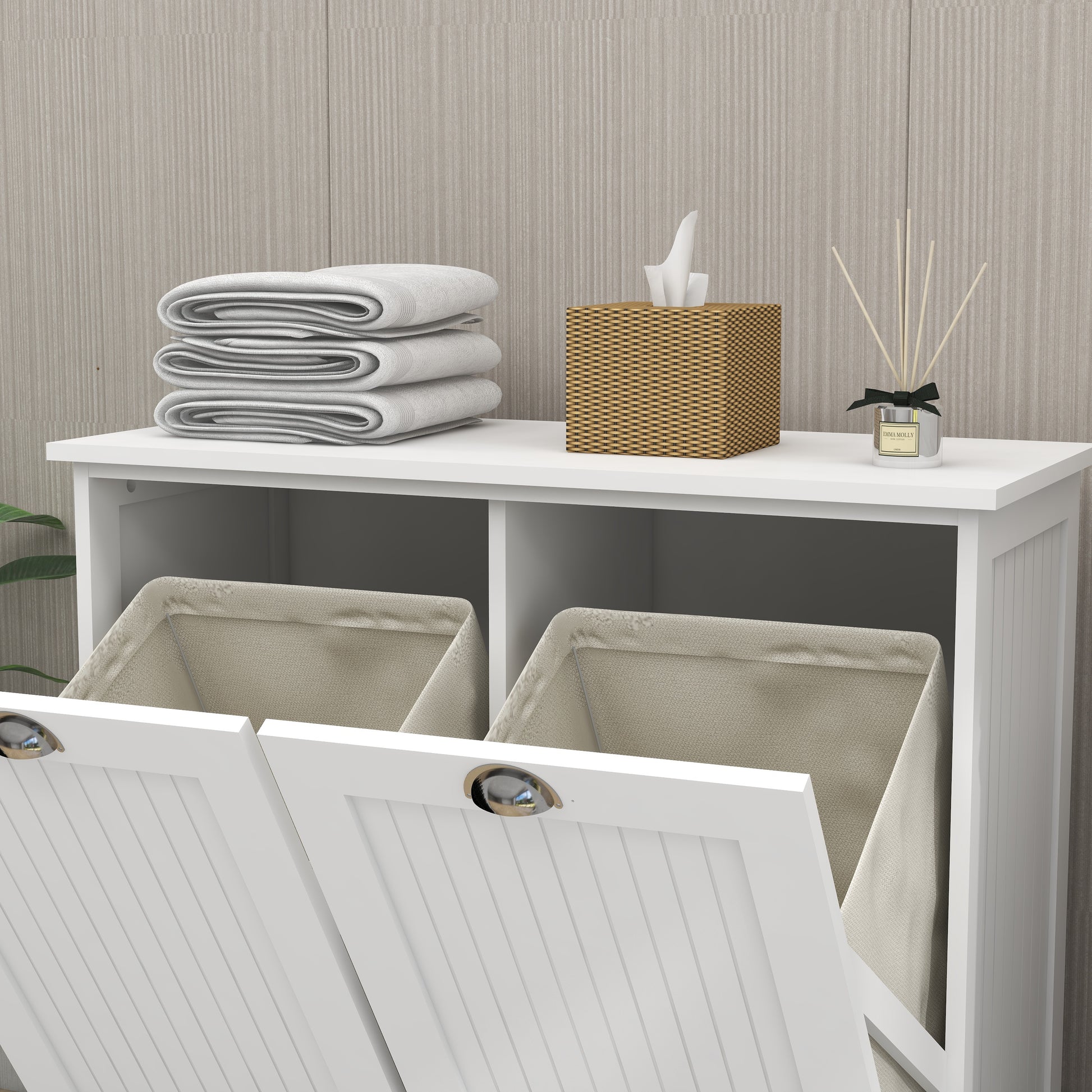 Two-Compartment Tilt-Out Laundry Sorter Cabinet-White image 6