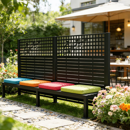 W48'' x H47.3'' x 2 Panels Metal Privacy Screen, Outdoor Privacy Panels, Trash Can Enclosure, Air Conditioner Fence, Pool Equipment Enclosure, Backyard Fencing, Rose Black image 2