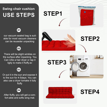 3 Seater Outdoor Porch Swing Cushion with Backrest, 4 Inch Extra Thick Waterproof Swing Replacement Cushion, 2-3 Seat Thicken Patio Bench Cushion for Garden Backyard Outdoor Furniture (red) image 4