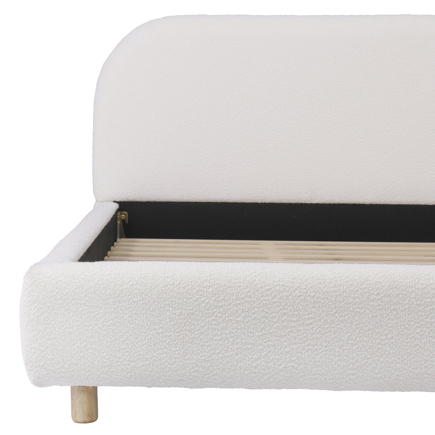 California King Size Upholstered Bed With Boucle Fabric,Curved-Shape Design Thick Headboard, Solid Wood Legs,White image 11