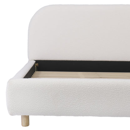 California King Size Upholstered Bed With Boucle Fabric,Curved-Shape Design Thick Headboard, Solid Wood Legs,White image 11