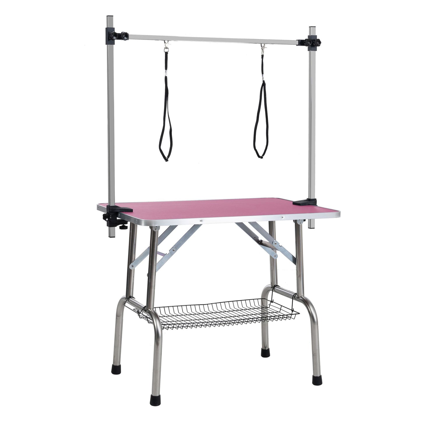 42" Folding Dog Pet Grooming Table Stainless Steel Frame Rubber Mat on Board with Adjustable Arm and Clamps pet dog Cat  image 4