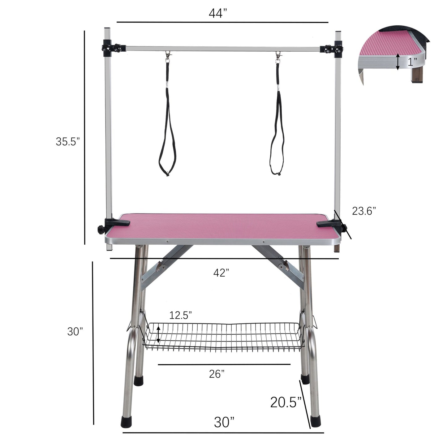 42" Folding Dog Pet Grooming Table Stainless Steel Frame Rubber Mat on Board with Adjustable Arm and Clamps pet dog Cat  image 2