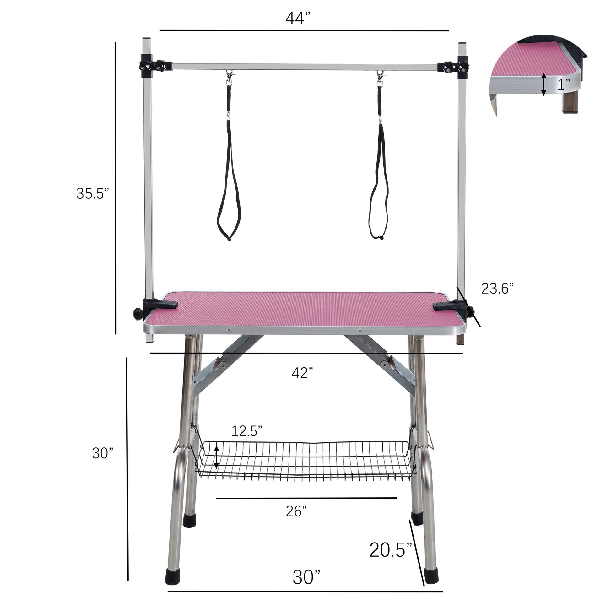 42" Folding Dog Pet Grooming Table Stainless Steel Frame Rubber Mat on Board with Adjustable Arm and Clamps pet dog Cat  image 2