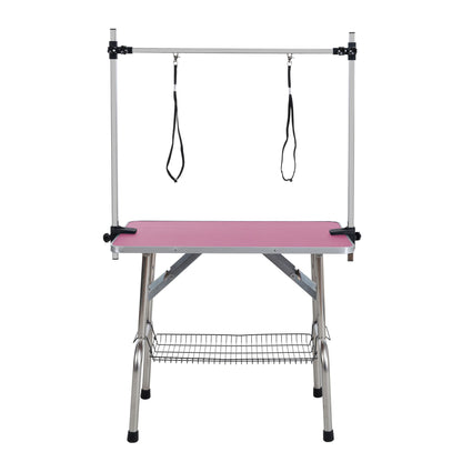 42" Folding Dog Pet Grooming Table Stainless Steel Frame Rubber Mat on Board with Adjustable Arm and Clamps pet dog Cat  image 3