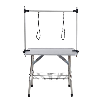 42" Folding Dog Pet Grooming Table Stainless Steel Frame Rubber Mat on Board with Adjustable Arm and Clamps pet dog Cat  image 2