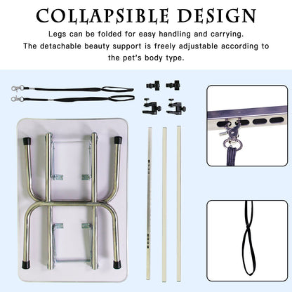 42" Folding Dog Pet Grooming Table Stainless Steel Frame Rubber Mat on Board with Adjustable Arm and Clamps pet dog Cat  image 10