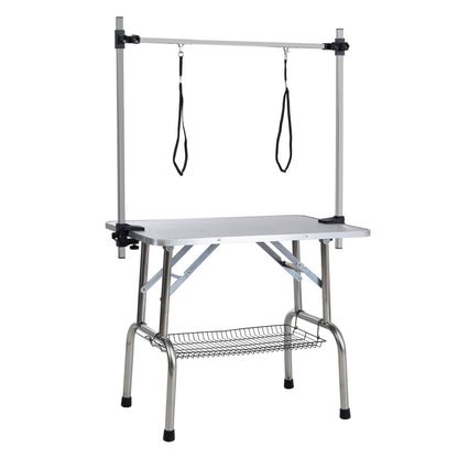 42" Folding Dog Pet Grooming Table Stainless Steel Frame Rubber Mat on Board with Adjustable Arm and Clamps pet dog Cat  image 4