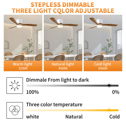 42 inch Wood Ceiling Fans with Lights and Remote, Modern Flush Mount Low Profile Ceiling Fan with Light, 6 Speed, Revers image 7