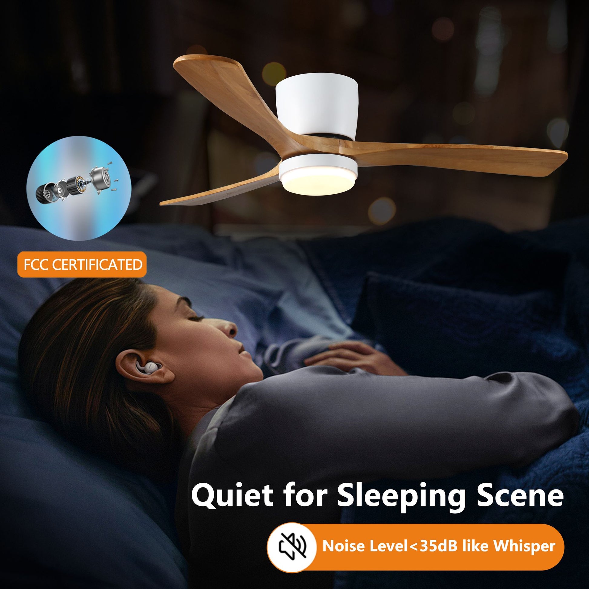 42 inch Wood Ceiling Fans with Lights and Remote, Modern Flush Mount Low Profile Ceiling Fan with Light, 6 Speed, Revers image 8