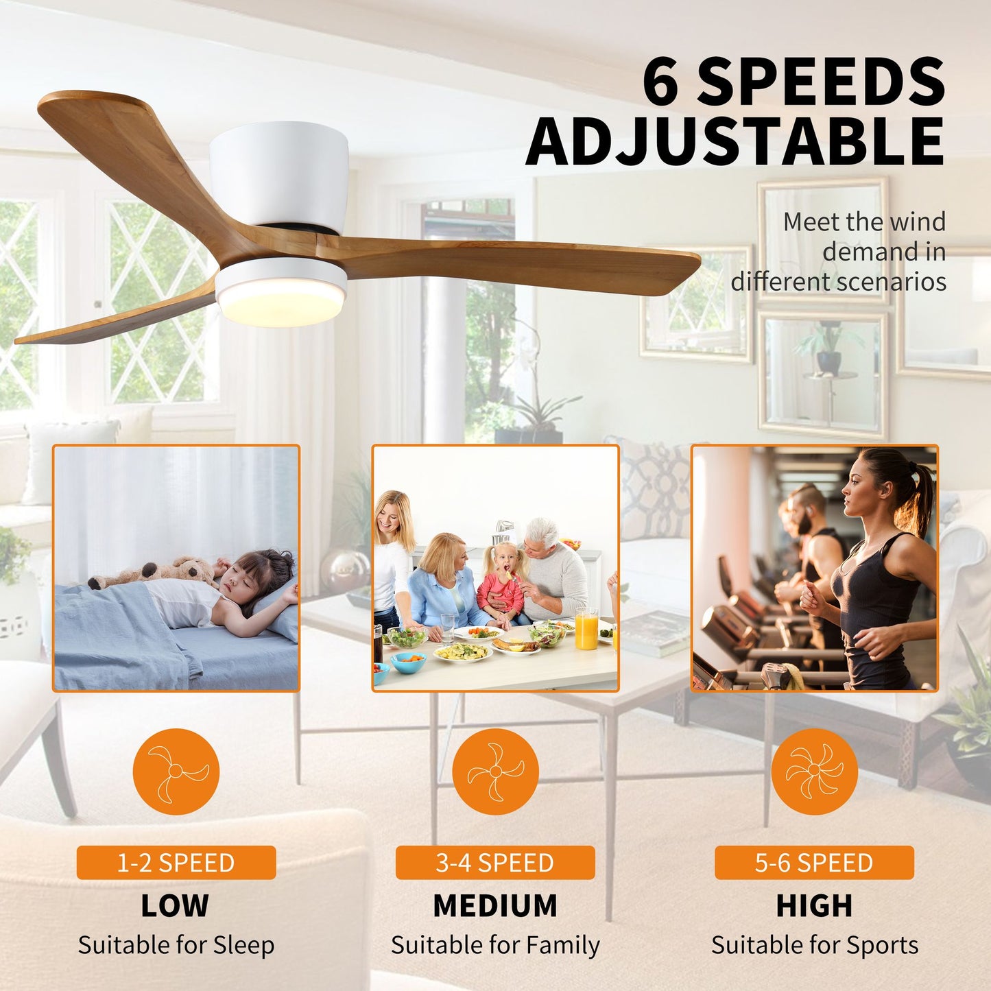 42 inch Wood Ceiling Fans with Lights and Remote, Modern Flush Mount Low Profile Ceiling Fan with Light, 6 Speed, Revers image 9