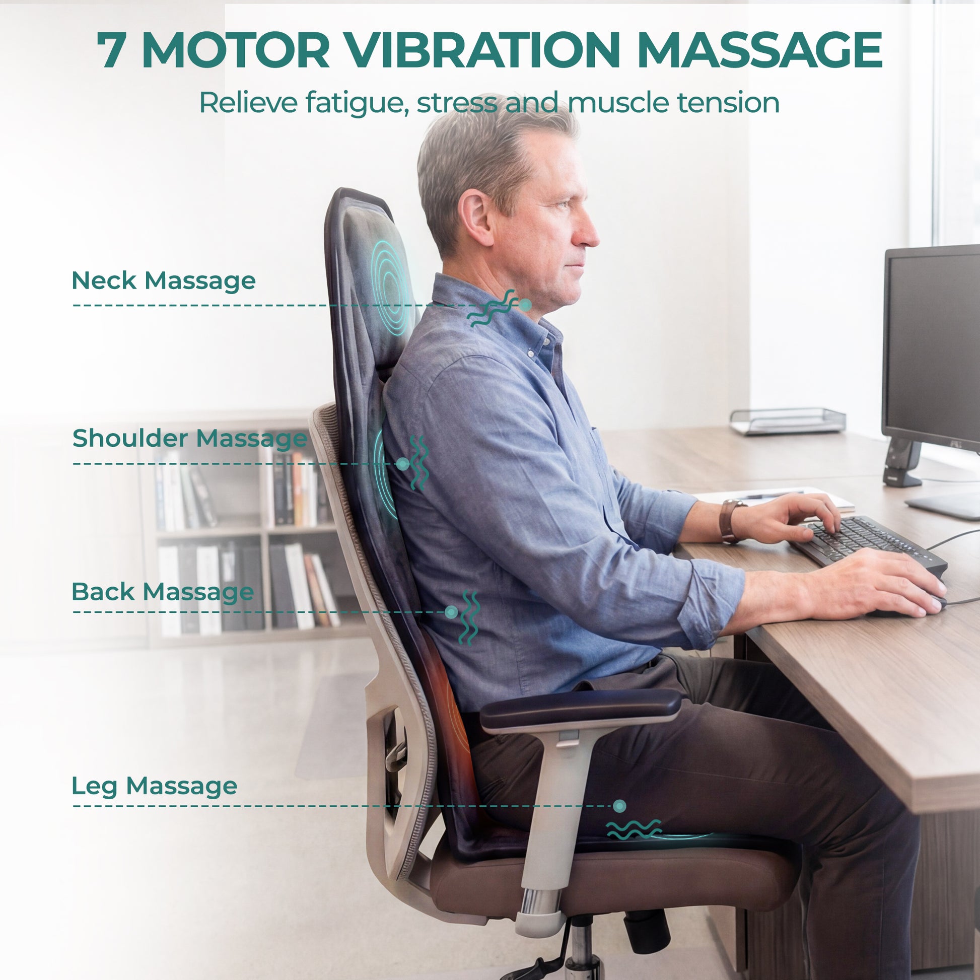 Back Massager with Heat - Massage Seat Cushion with 7 Motors, 3-Level Heat, 9 Modes & 9 Intensities,Massage Chair Pad for Home Office Car Use image 3
