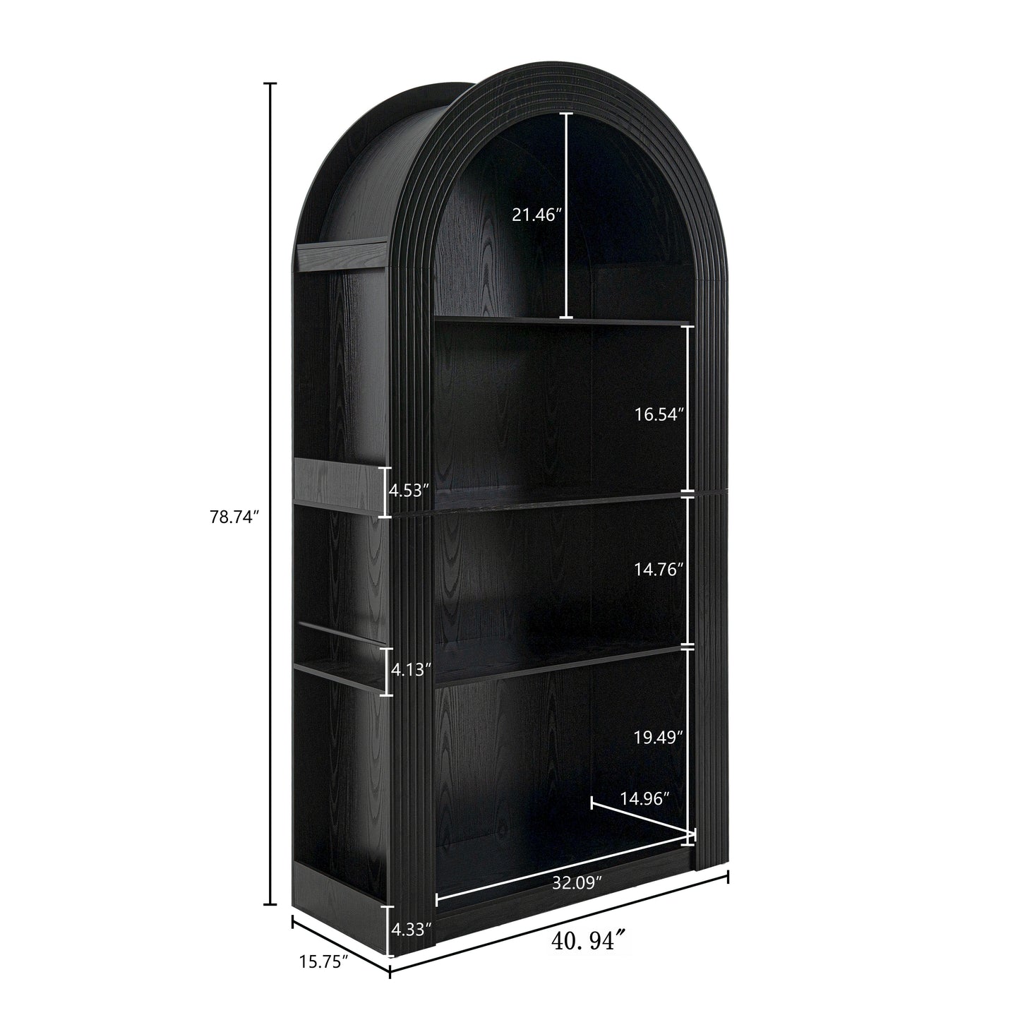 78.74" Tall Arched Bookcase, Mid Century Modern 4-Tier Arched Storage Bookcase with Open Display Storage Shelf for Dining Room, Living Room,Bedroom (Black) image 4