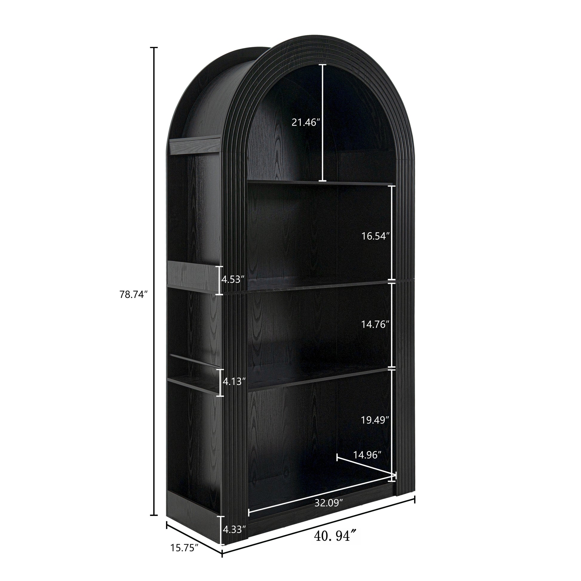 78.74" Tall Arched Bookcase, Mid Century Modern 4-Tier Arched Storage Bookcase with Open Display Storage Shelf for Dining Room, Living Room,Bedroom (Black) image 4