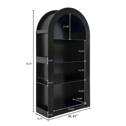 78.74" Tall Arched Bookcase, Mid Century Modern 4-Tier Arched Storage Bookcase with Open Display Storage Shelf for Dining Room, Living Room,Bedroom (Black) image 4