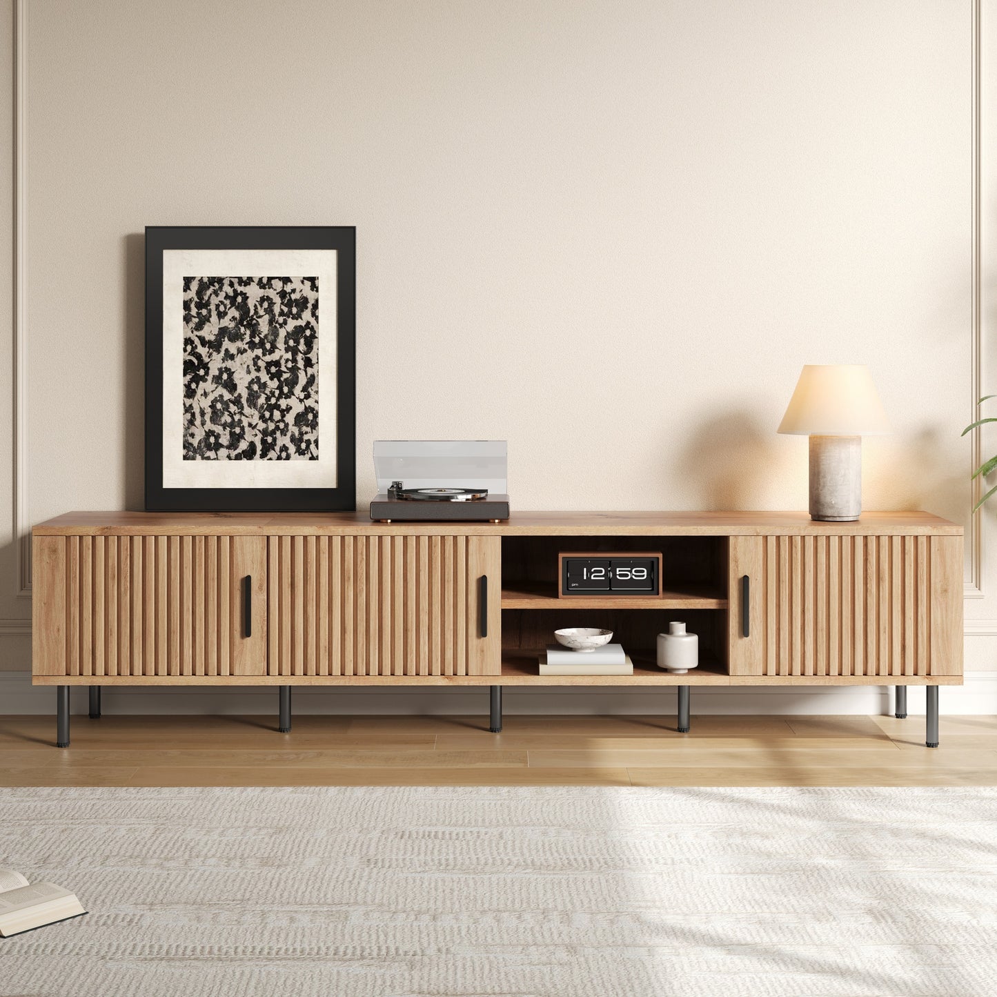 78 inch Modern TV Stand for TVs up to 85", Entertainment Center with Closed Storage & Cable Management, Soft-Closing Hinges, Sturdy Iron Legs for Living Room image 1
