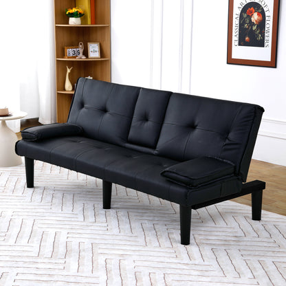 The 67-inch black PVC multi-functional sofa bed with a foldable and cup holder design makes it extremely convenient to turn the living room into a guest room image 3