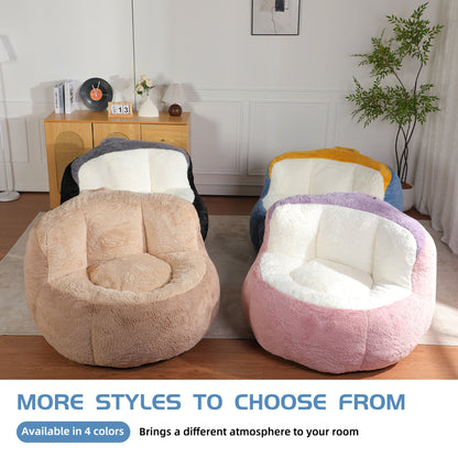 Oversized Bean Bag Chairs,Multicolor Faux Fur Couch Filled with Shredded Sponge,Large Lounger Sofa For Living Room,No Assembly Required, Blue+White+Yellow image 8