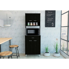 Santa Maria 1-Drawer 1-Shelf Area Pantry with Adjustable Metal Legs Black Wengue