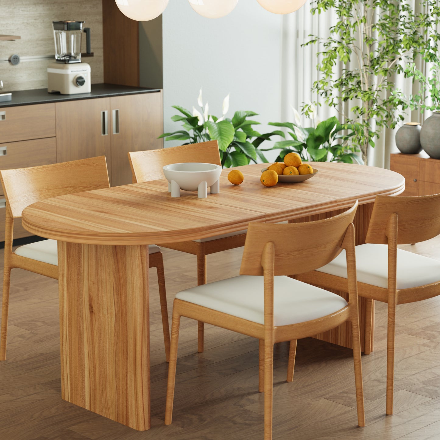 55.12"-70.87"Modern Extendable Dining Table with removable extension leaves,Mid-century modern style home table,Suitable for dining rooms, kitchens, and living rooms,Natural Walnut image 6