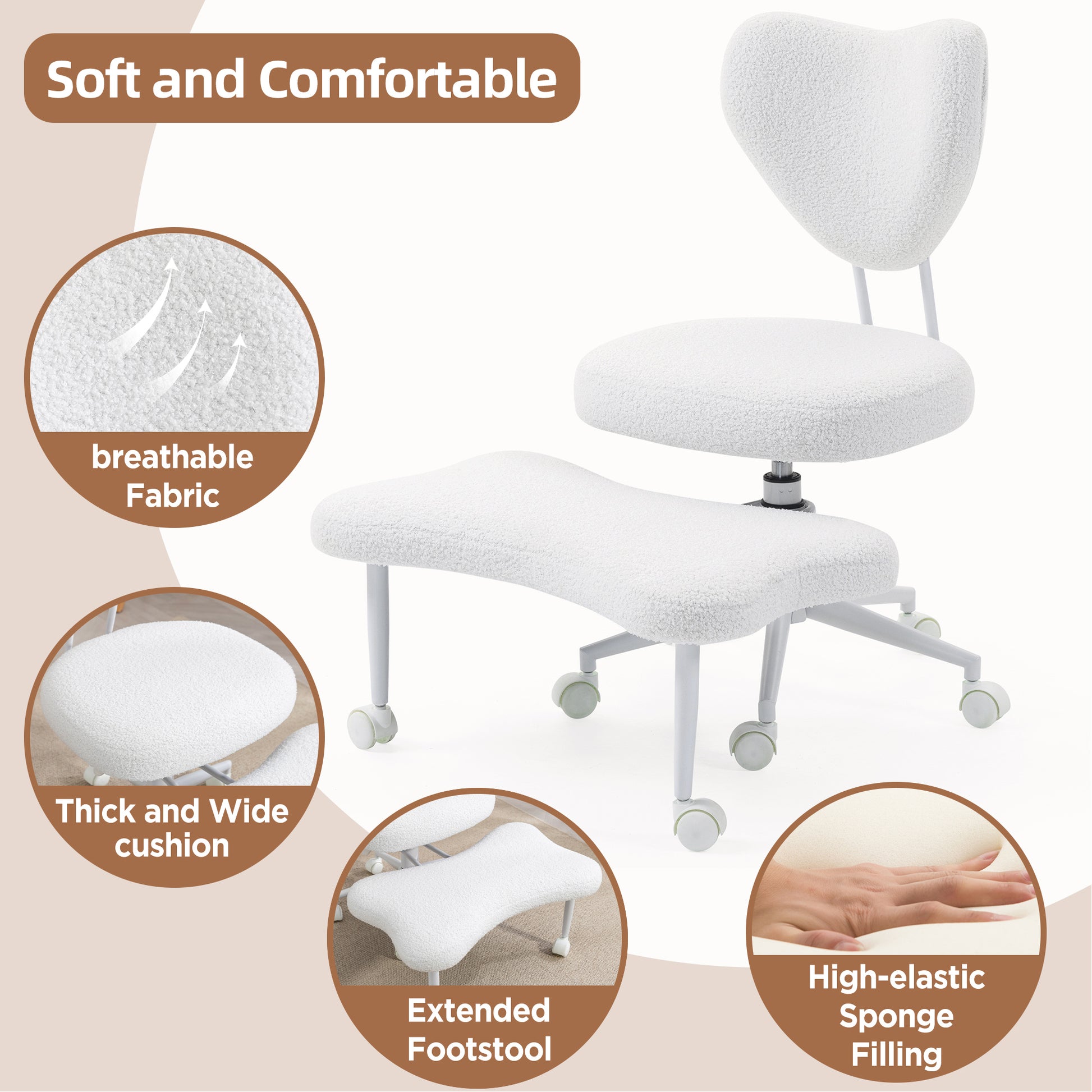 Meditation chair, an ergonomic cross-legged seating chair with lumbar support and a height-adjustable seat cushion, ideal for people engaged in high-intensity office work. Beige image 6