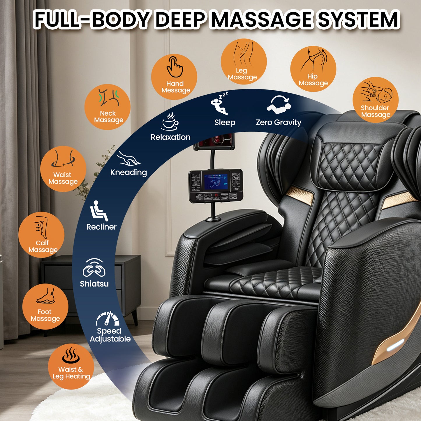 Massage Chair Full Body and Recliner, Zero Gravity Massage Chairs, 8 Fix Rollers, Airbags, Heating, Foot Massage, Auto Modes, Bluetooth Speaker and Touch Control Screen for Home and Office image 4
