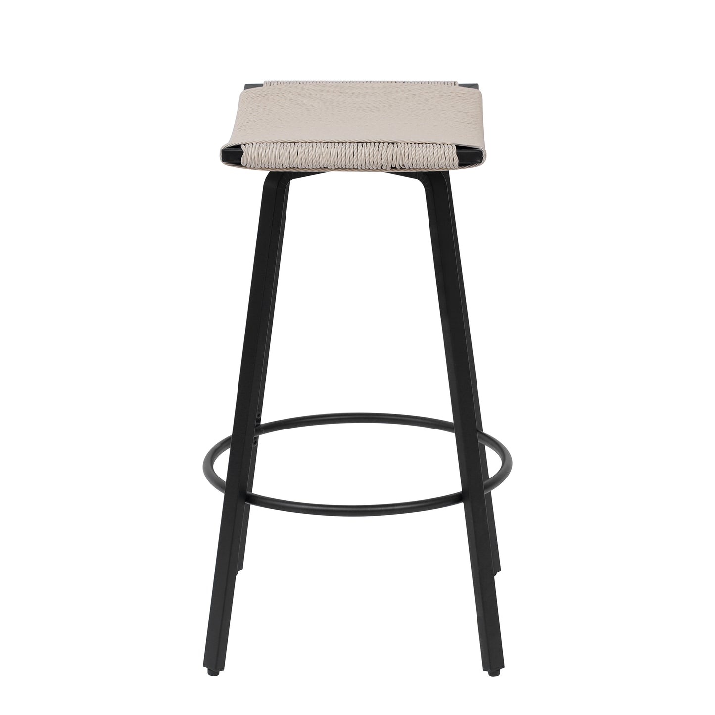 Counter Height Bar Stools Backless Handwoven Kitchen Dining Chairs with Round Footrest Set of 2 PVC Weaving Pub Stool for Indoor & Outdoor (Black & Creamy White) image 8