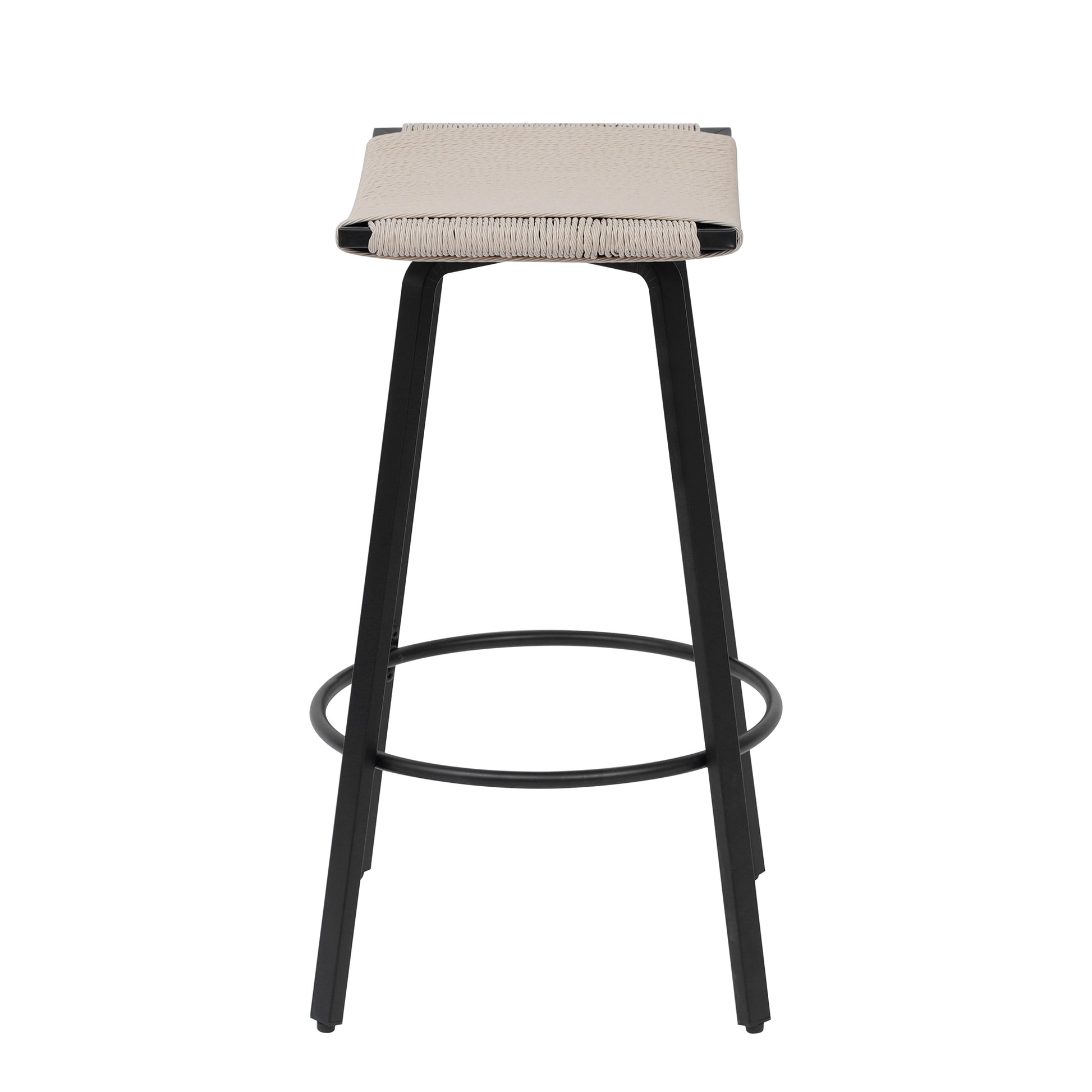 Counter Height Bar Stools Backless Handwoven Kitchen Dining Chairs with Round Footrest Set of 2 PVC Weaving Pub Stool for Indoor & Outdoor (Black & Creamy White) image 8
