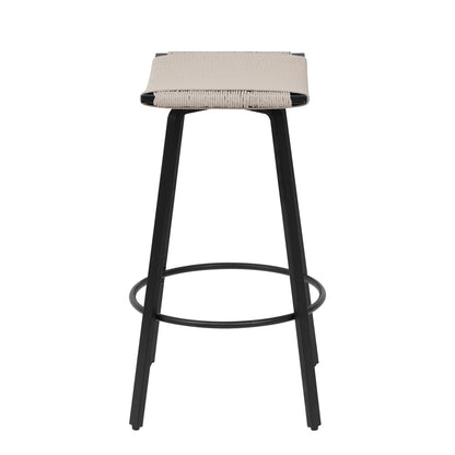 Counter Height Bar Stools Backless Handwoven Kitchen Dining Chairs with Round Footrest Set of 2 PVC Weaving Pub Stool for Indoor & Outdoor (Black & Creamy White) image 8