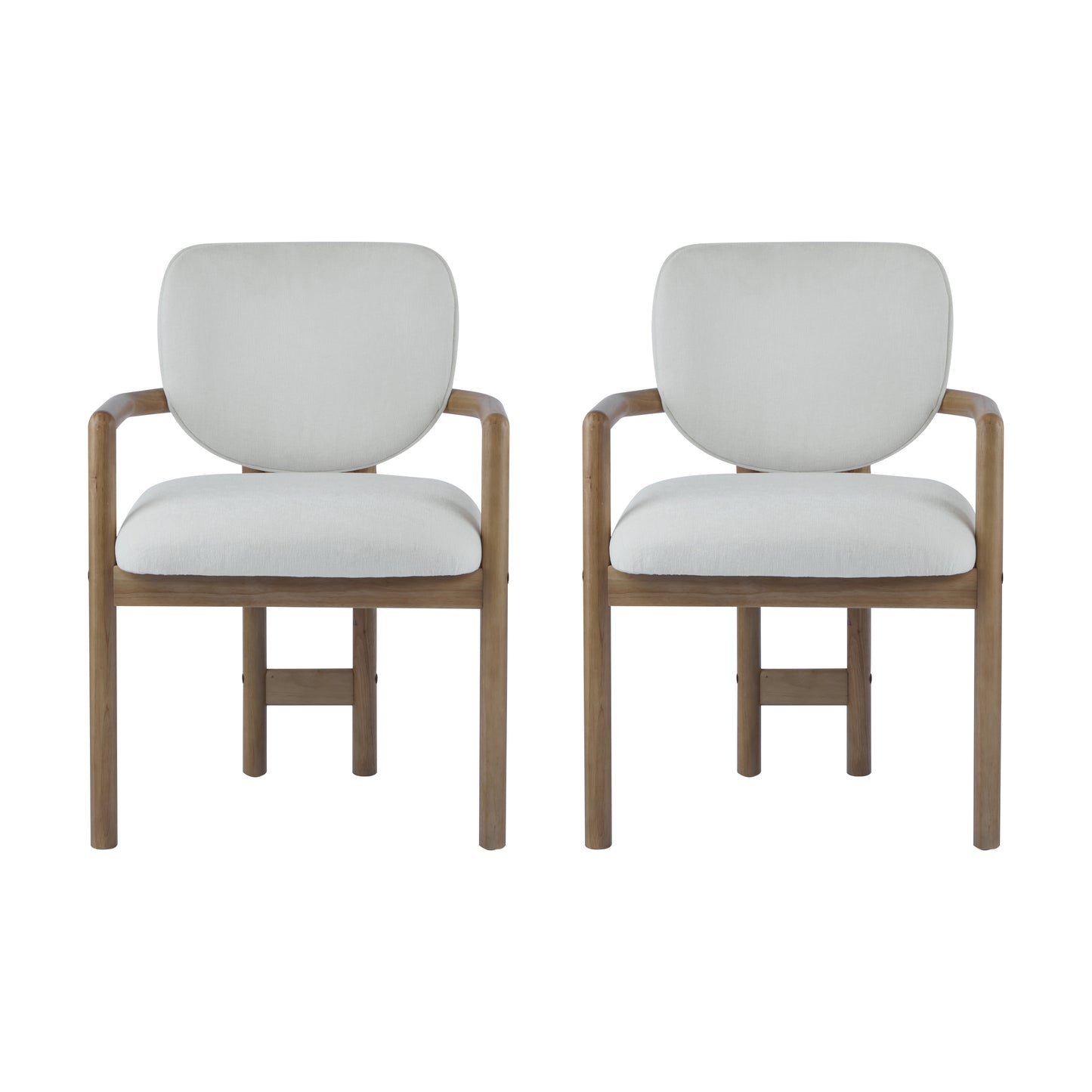 Dining Chairs Set of 2 Upholstered Arm Chairs, Rubber Wood Accent Chairs White Fabric Seating, 300 LBS Weight Capacity image 4