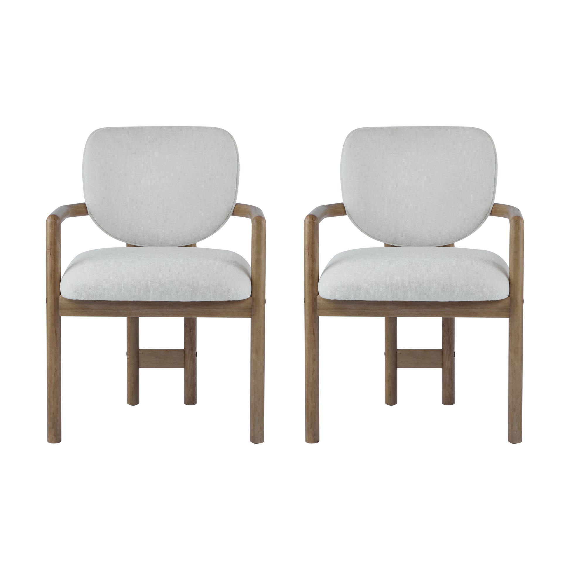 Dining Chairs Set of 2 Upholstered Arm Chairs, Rubber Wood Accent Chairs White Fabric Seating, 300 LBS Weight Capacity image 4