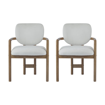 Dining Chairs Set of 2 Upholstered Arm Chairs, Rubber Wood Accent Chairs White Fabric Seating, 300 LBS Weight Capacity image 4