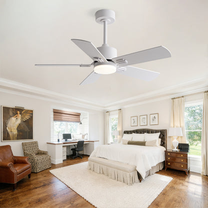 42-inch Ceiling Fan with Light and Remote Control, Low Profile Modern Ceiling Fan for Bedroom, 5 Blades with Dual White & Natural Wood Finish, Dimmable LED Light, Reversible 6-Speed Motor image 1