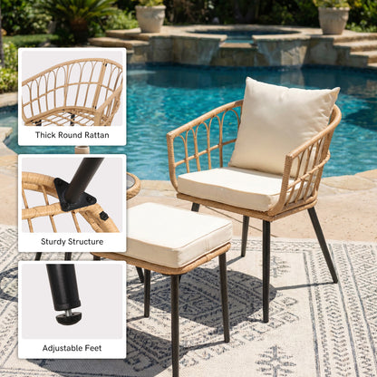 5 Piece Patio Furniture Set, Outdoor Wicker Small Conversation Bistro Set, All-Weather PE Rattan Chairs with Ottoman & Coffee Table, Ideal for Balcony Porch Deck Yard Poolside image 5