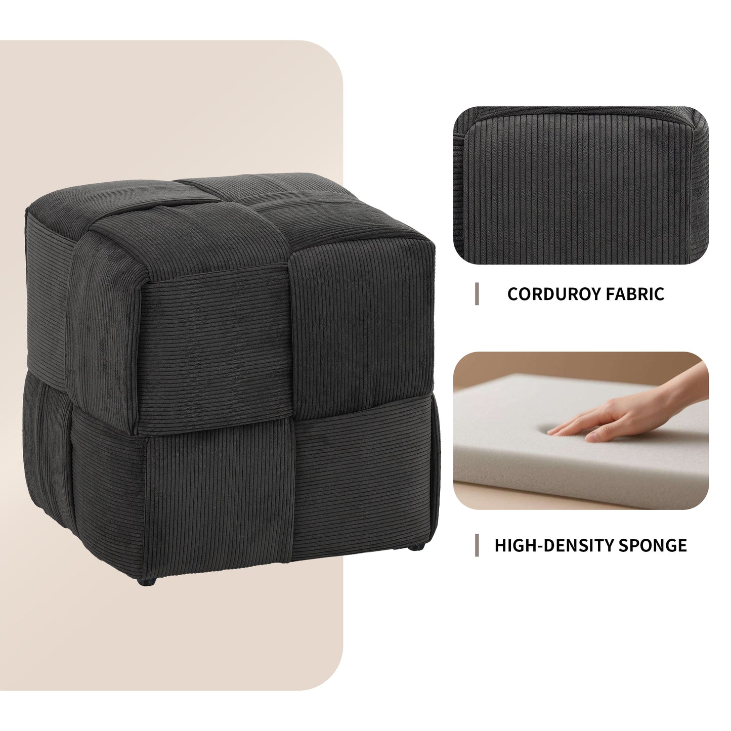 Ottoman Foot Rest Soft and Comfortable Ottoman Square Corduroy Woven Design Sofa Stool (Grey) image 5