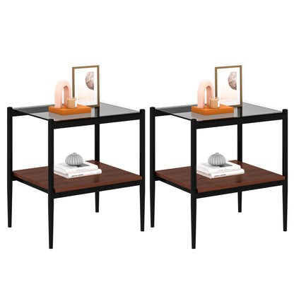 Set of 2 Rectangle End Table, Tempered Glass Tabletop with MDF layer, Modern Table for Living Room, Gray Glass image 3