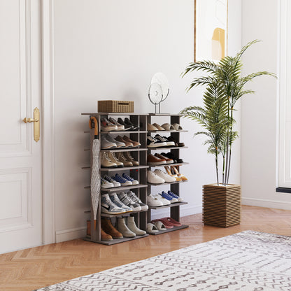 Shoe Rack,7 Tier Shoe Storage Organizer with Hooks, Entryway Shoe Tower,12-14Pairs Shoes,Vertical Shoe Organizer,Vertical Shoe Organizer,Easy Assemble,Saving Space,Rustic Gray image 2