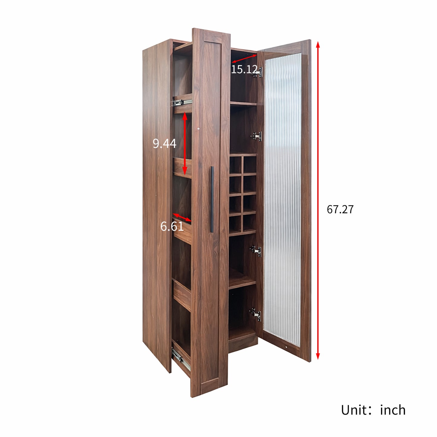 Kitchen pantry cabinet with multi-functional pull-out multi-tier storage shelf,Farmhouse Storage Cabinet with glass Doors,Pantry Organizers for Kitchen, bar cabinet,Dining Room image 5