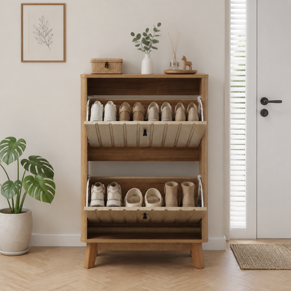 23.6-inch entryway shoe cabinet, ultra-thin flip-down large-capacity dustproof shoe rack for home use, medieval-modern freestanding shoe cabinet, oak color. image 5