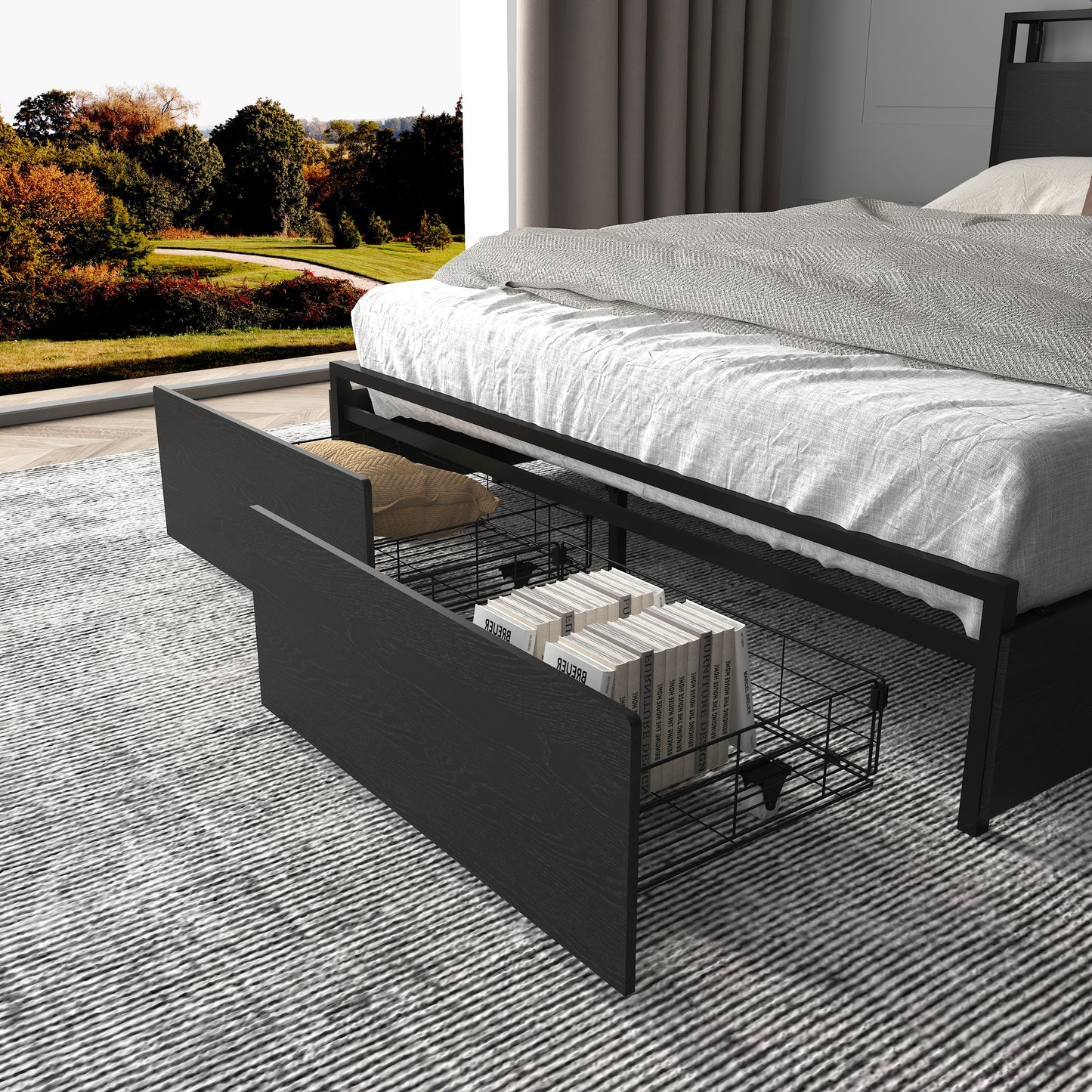 Full Bed Frame, Storage Headboard with Charging Station, Solid and Stable, Noise Free, No Box Spring Needed, Easy Assembly image 7