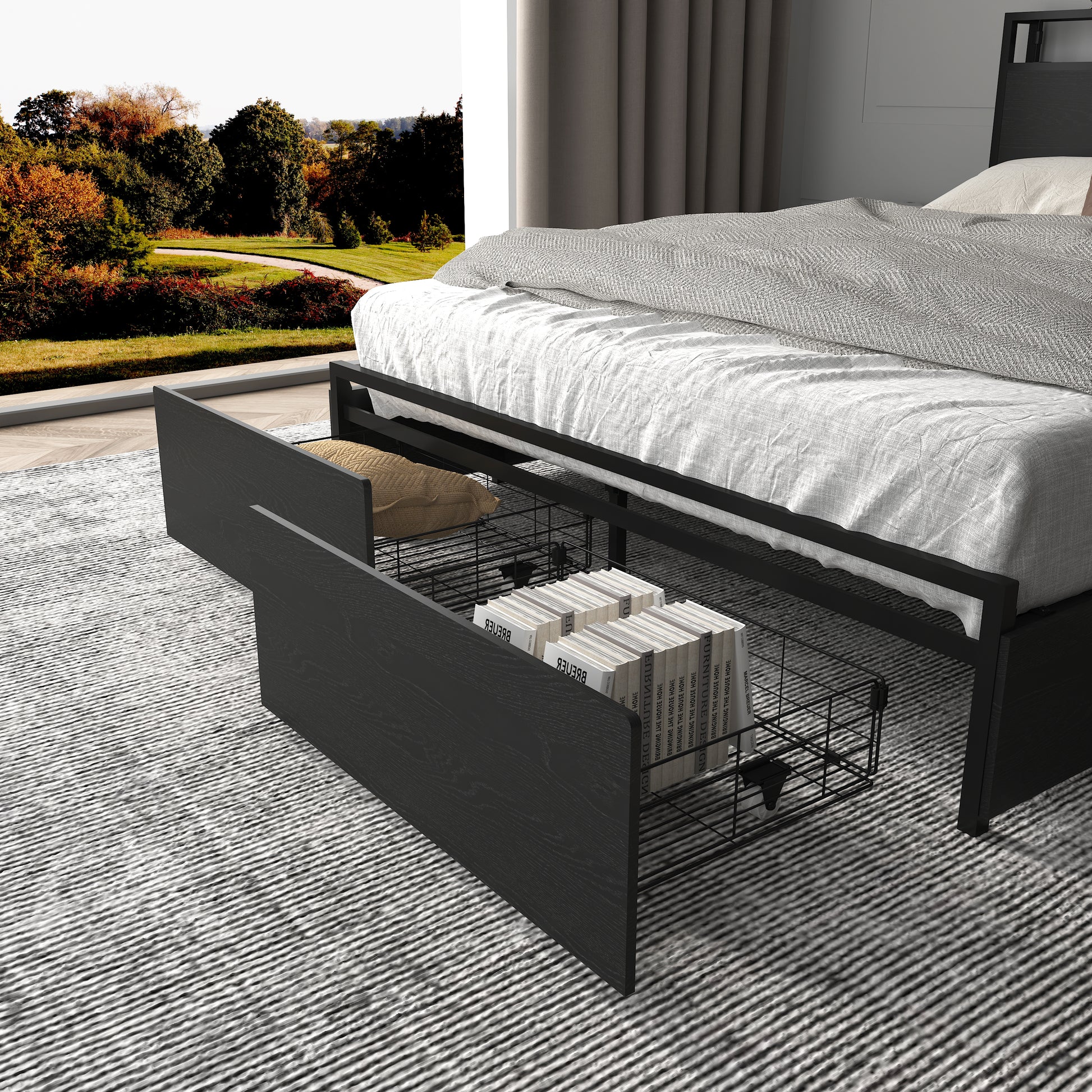 Full Bed Frame, Storage Headboard with Charging Station, Solid and Stable, Noise Free, No Box Spring Needed, Easy Assembly image 7