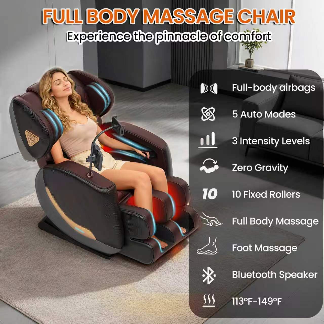 Massage Chair Full Body and Recliner, Zero Gravity Massage Chairs, 8 Fix Rollers, Airbags, Heating, Foot Massage, Auto Modes, Bluetooth Speaker and Touch Control Screen for Home and Office image 5