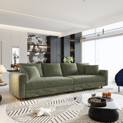 102.4 " Plush Corduroy 4-Seat Sofa,Modern Comfy Upholstered Sofa Cloud Couch,Deep Seat Couches with Soft Pillows,Convertible Deep Seat Sofa Lounge Chair for Apartment,Office,Green(Old Sku:W1885P346910 image 1