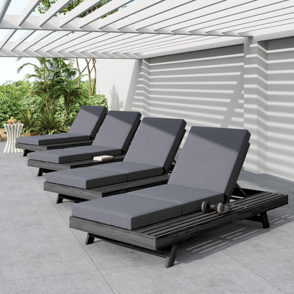Lounge Chaise Set, Space Available On One Side, Acacia Solid Wood In Black With Lounge Cushion (Dark Grey & Triple Fold) – Matching Cream Version Available image 7