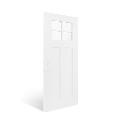 36"x80" Fiberglass Front Door with White 4-9/16" PVC Frame,Right-Hand Inswing Exterior Door with Brickmould,Contemporary minimalist smooth skin with clear glass for Home Entrance, White image 6