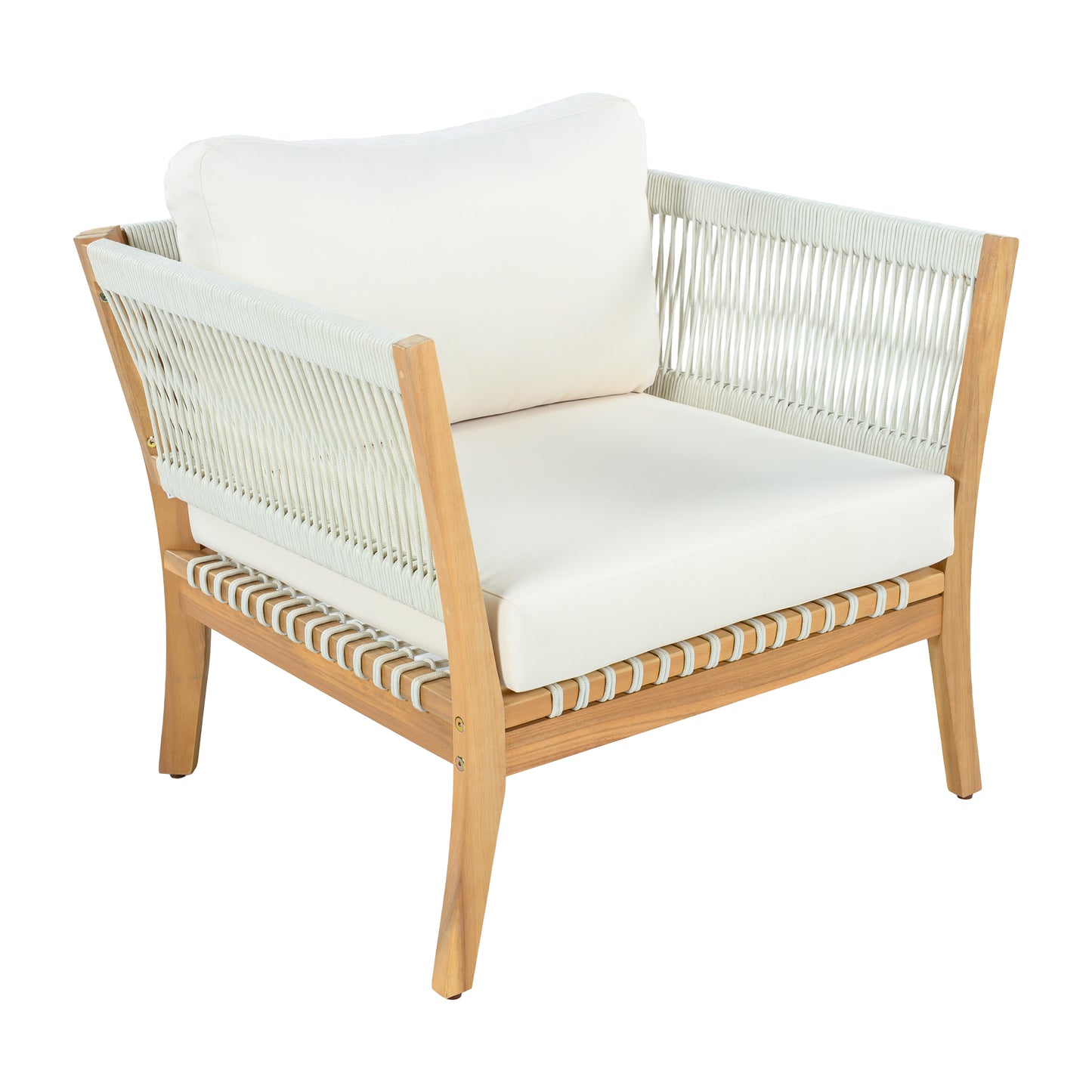 30.3" Outdoor Acacia Wood Patio Chair with Woven Rope Accents, Weather-Resistant Single Lounge Chair with Thick Cushions, Modern Accent Chair for Backyard, Deck, Poolside image 8