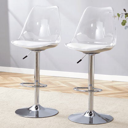 Modern minimalist bar chairs and bar stools. Can rotate 360 ° and adjust lifting. PET backrest and White PU seats. Suitable for bars, restaurants, and front desk cashiers.Set of 2. image 2