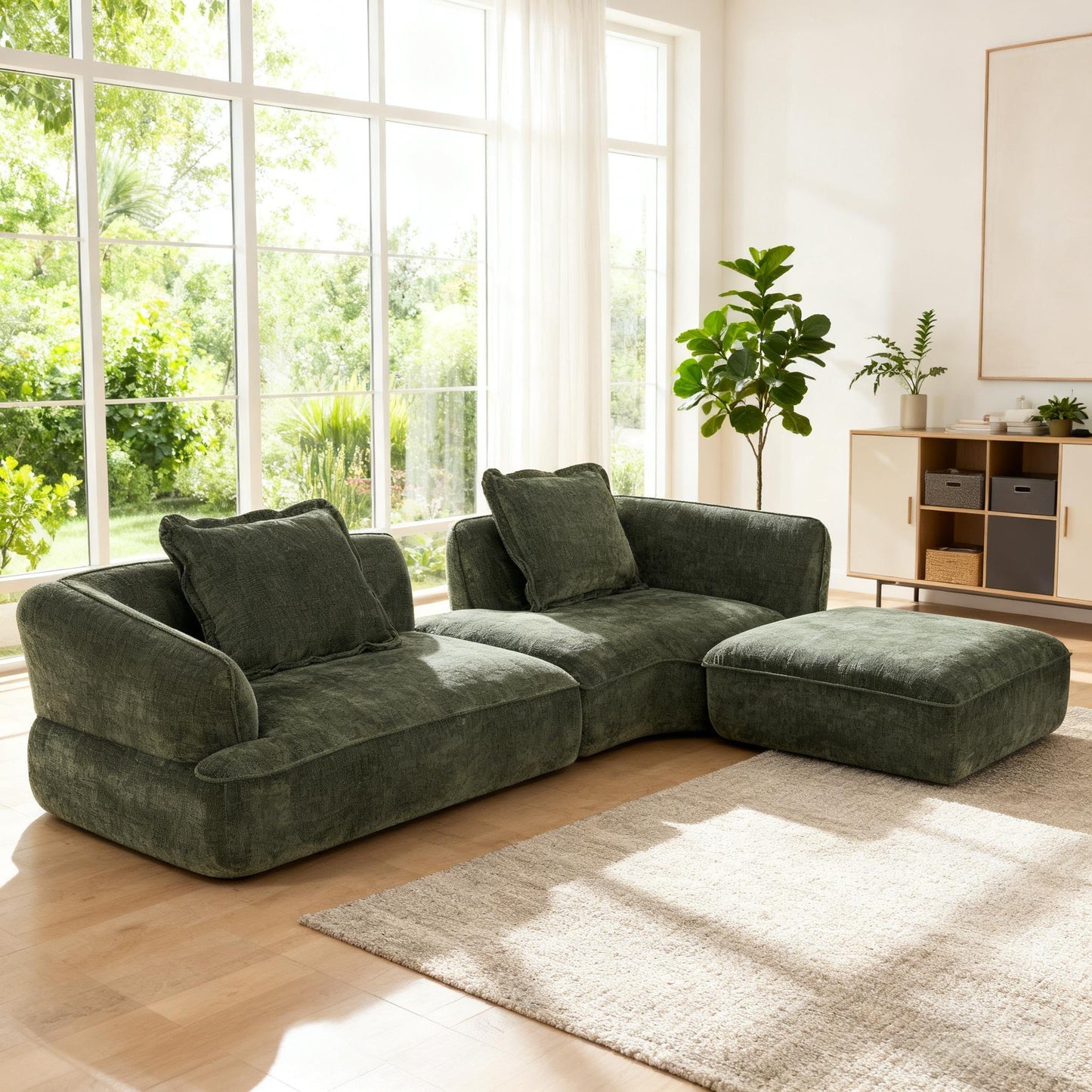 122" Modern L-Shaped Sectional Sofa with High-Density Fully Compressed Sponge and Chaise Lounge, 2-Piece Set, Fully Assembled Right Hand Facing, Deep Seating, Perfect for Living Room, Lounge image 1