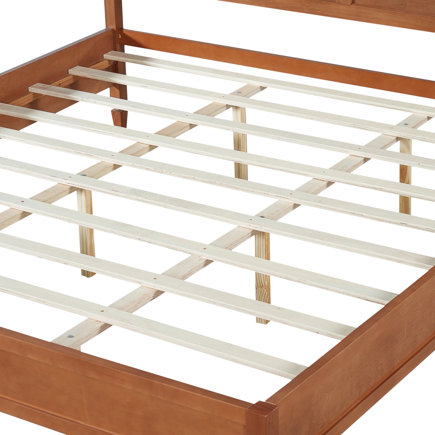 King Size Wood Platform Bed Frame with Classic Panel Headboard, Wooden Slats Support, No Box Spring Needed, Easy Assembly, Brown image 11