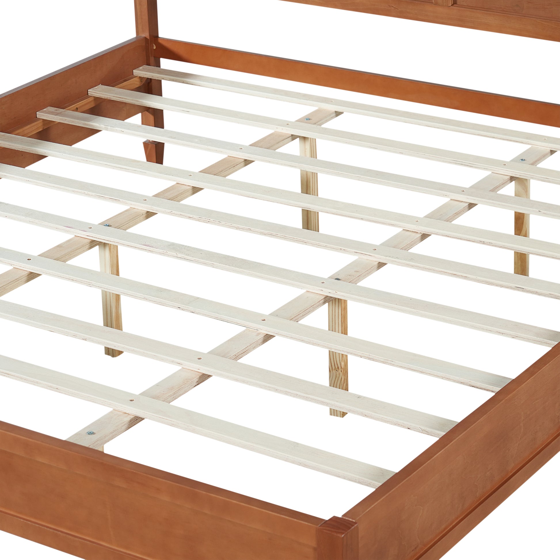 King Size Wood Platform Bed Frame with Classic Panel Headboard, Wooden Slats Support, No Box Spring Needed, Easy Assembly, Brown image 11
